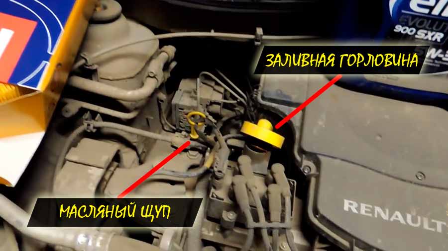 Расположение заливной горловины и масляного щупа